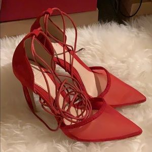Missguided Red Mesh Strappy Pumps